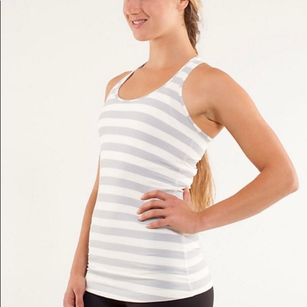 lululemon athletica White and Light Gray Striped Tank Top